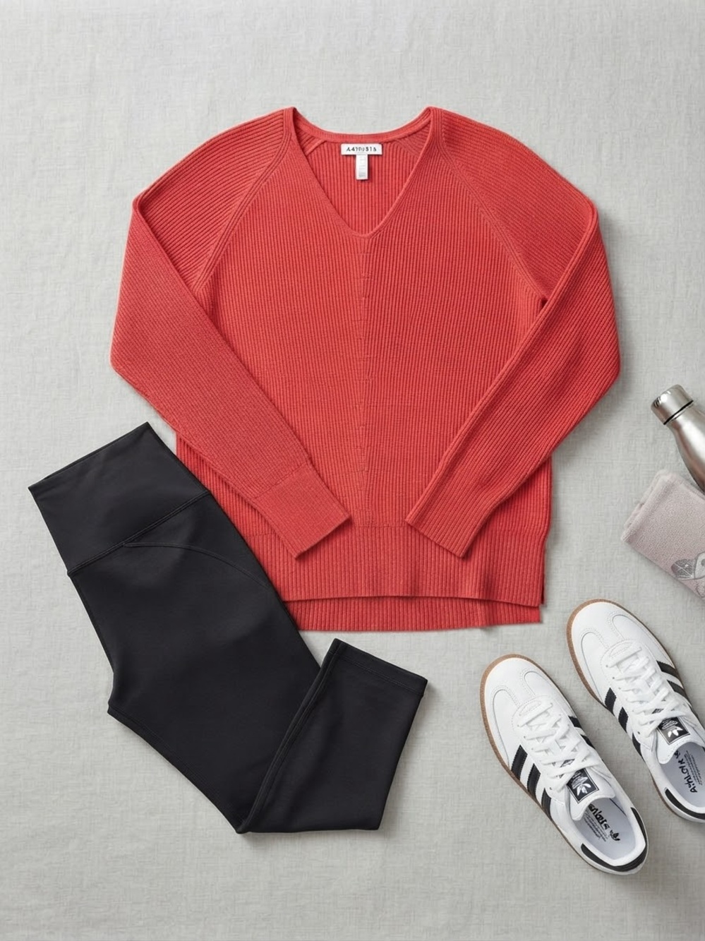 Athleta Red Ribbed V-Neck Sweater